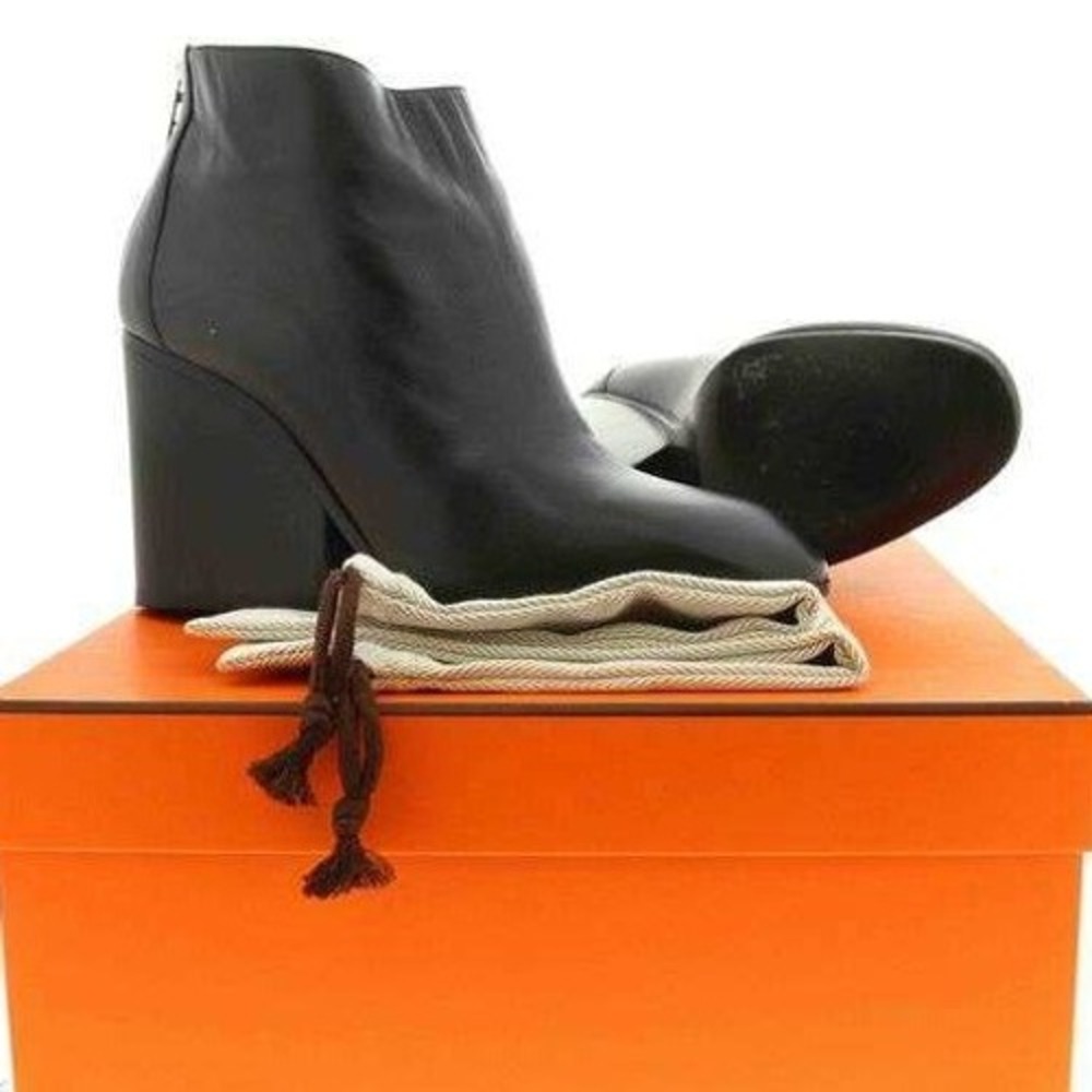 Hermes Milady Black Leather Wedge Ankle‎ Boots Size 39.5/US9